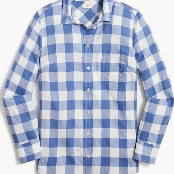J. Crew Blue and White Buffalo Check Flannel Shirt - XL - Picture 5 of 8